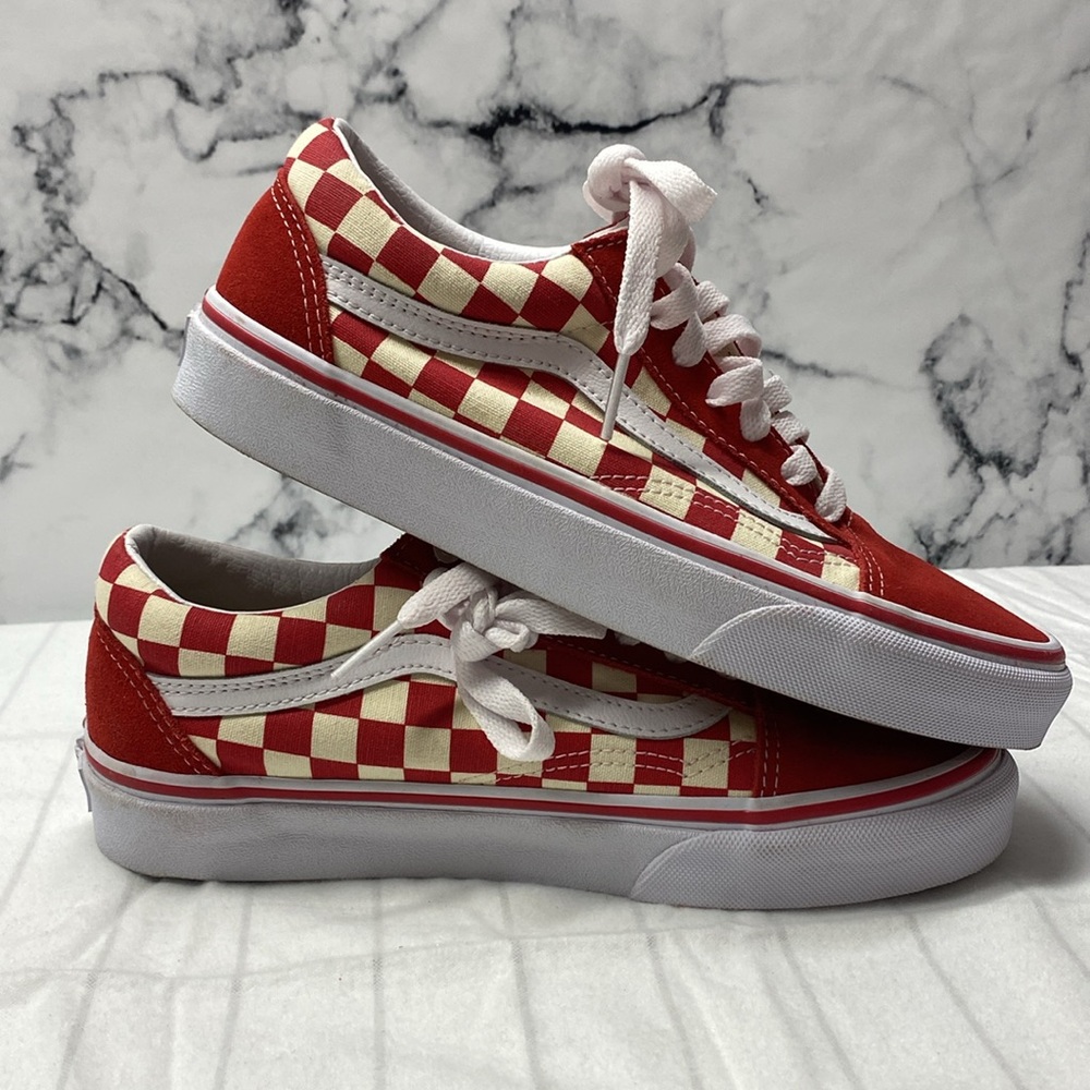 Vans Old Skool Checkerboard‎ Racing Red Checkered Sneakers, Size 5.0 - Picture 2 of 9